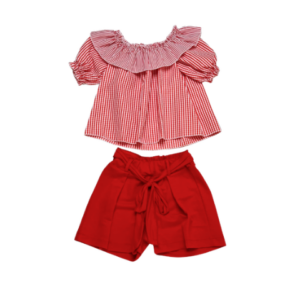 Y-THING Lány piros-fehér kockás szett