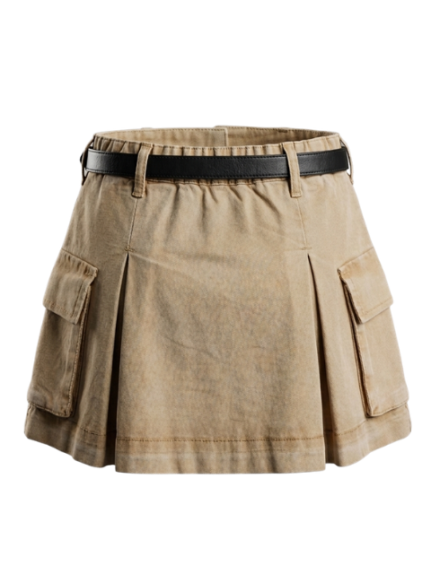 Gonna Ragazza Cappuccino MG2367 Rövid zsebes Kapucsinó Szoknya övvel - Image 2